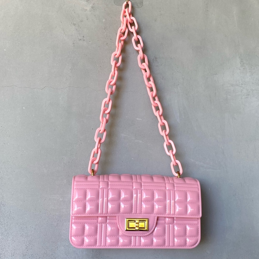 LIKE DREAMS Shoulder Jelly Bag with Chain Link Strap in bestseller “Rose Pink”